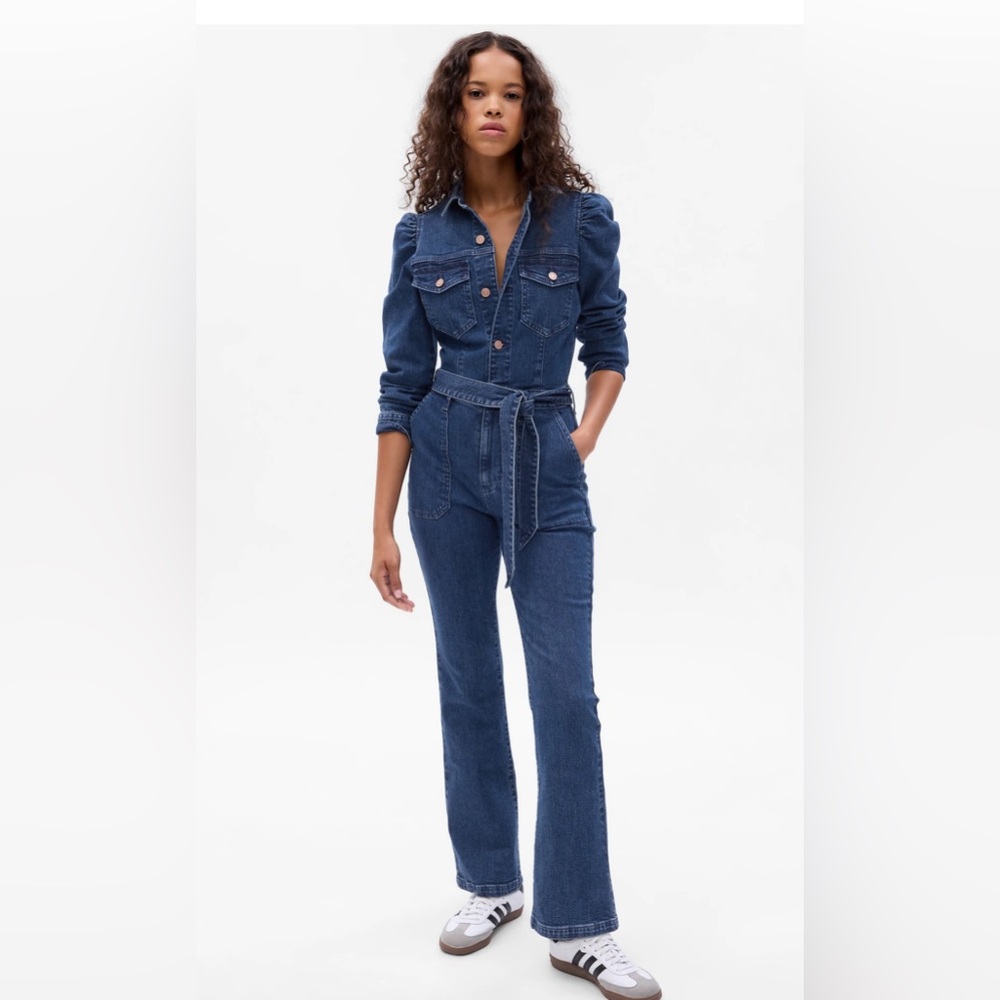 GAP Dark Blue Denim Belted Jumpsuit - Boot Cut